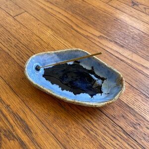 Handcrafted Astro Blue Ceramic Incense Holder Hand Building Art Craft